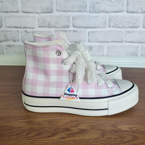 ⭐Converse Chuck Taylor Lift Platform Gingham 8 Women Shoes Sneakers Pink A13663C - Picture 8 of 13